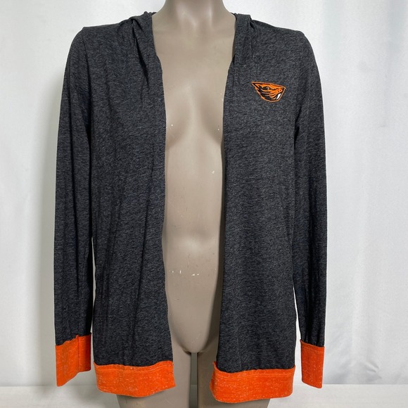 Colosseum Sweaters - Oregon State Beavers Colosseum Gray Hooded Open Front Cardigan Women's MEDIUM